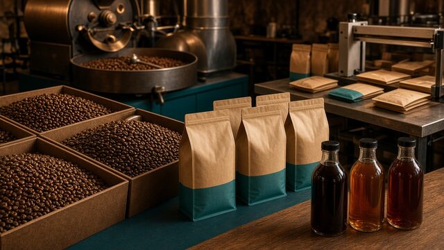 Coffee and tea production with bags and bottles