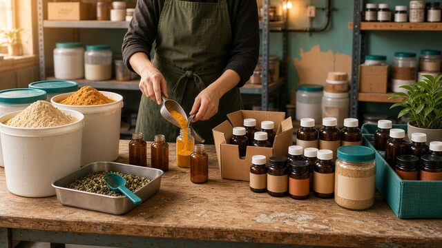 Wellness goods packaging with components and bottles